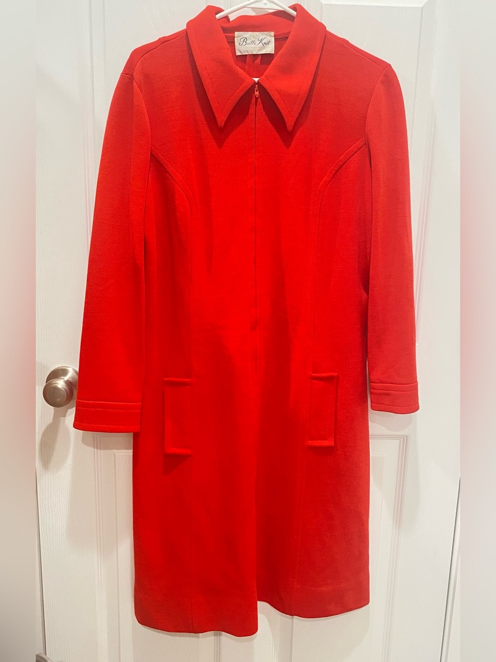 Vintage Butte Knit 1/2 zip Vibrant Red long Sleeve Collared Coat Dress wool
